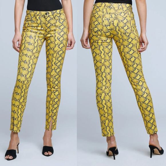 L'AGENCE Jyothi Coated Jean in Yellow/Gold Multi Palma Snake Size 25 NEW - Picture 1 of 7